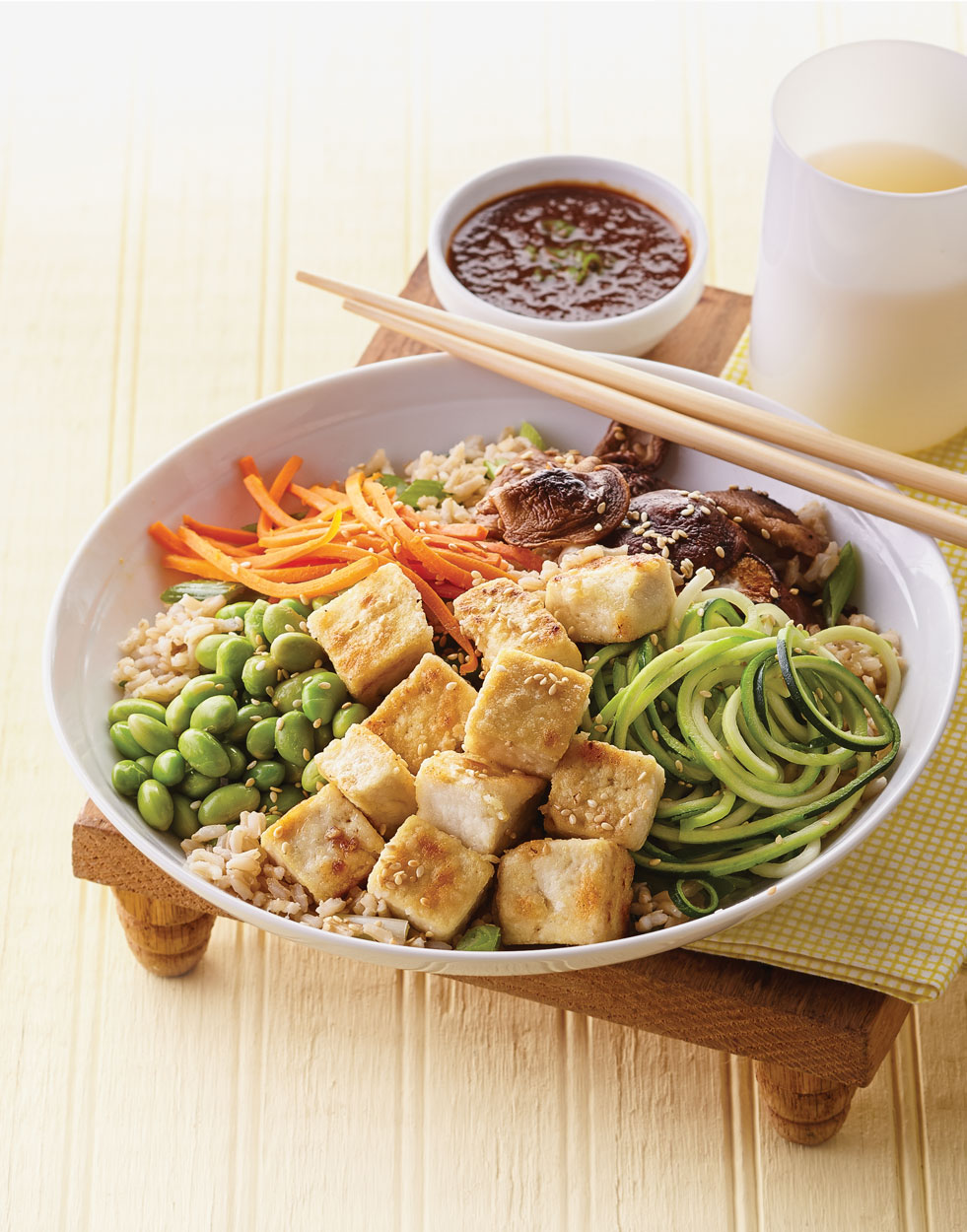 Asian Brown Rice & Tofu Buddha Bowl with Shiitakes Recipe