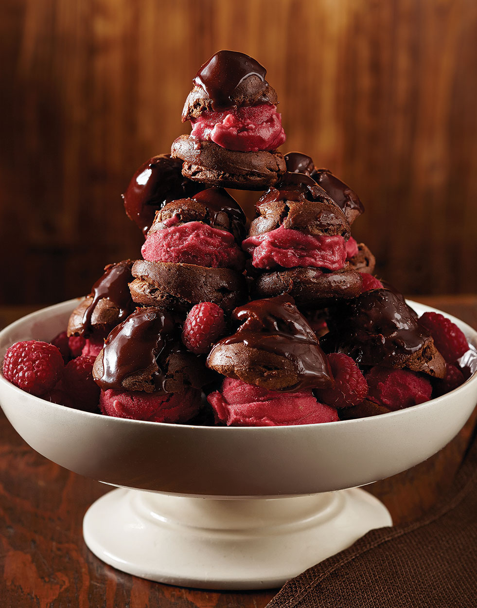 Chocolate Profiteroles with Raspberry Sorbet Recipe