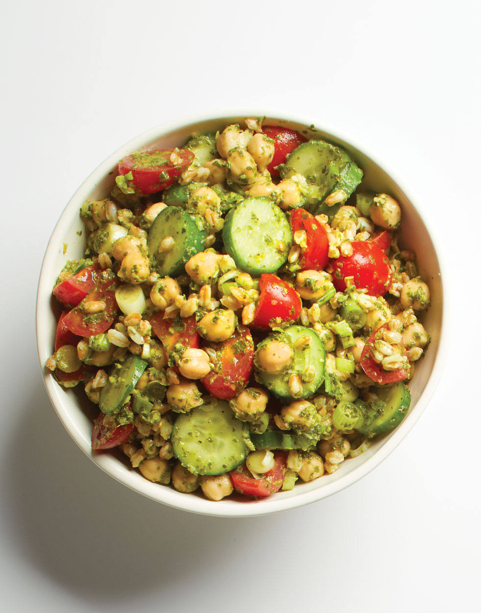 Farro and Chickpea Salad with basil-mint vinaigrette Recipe