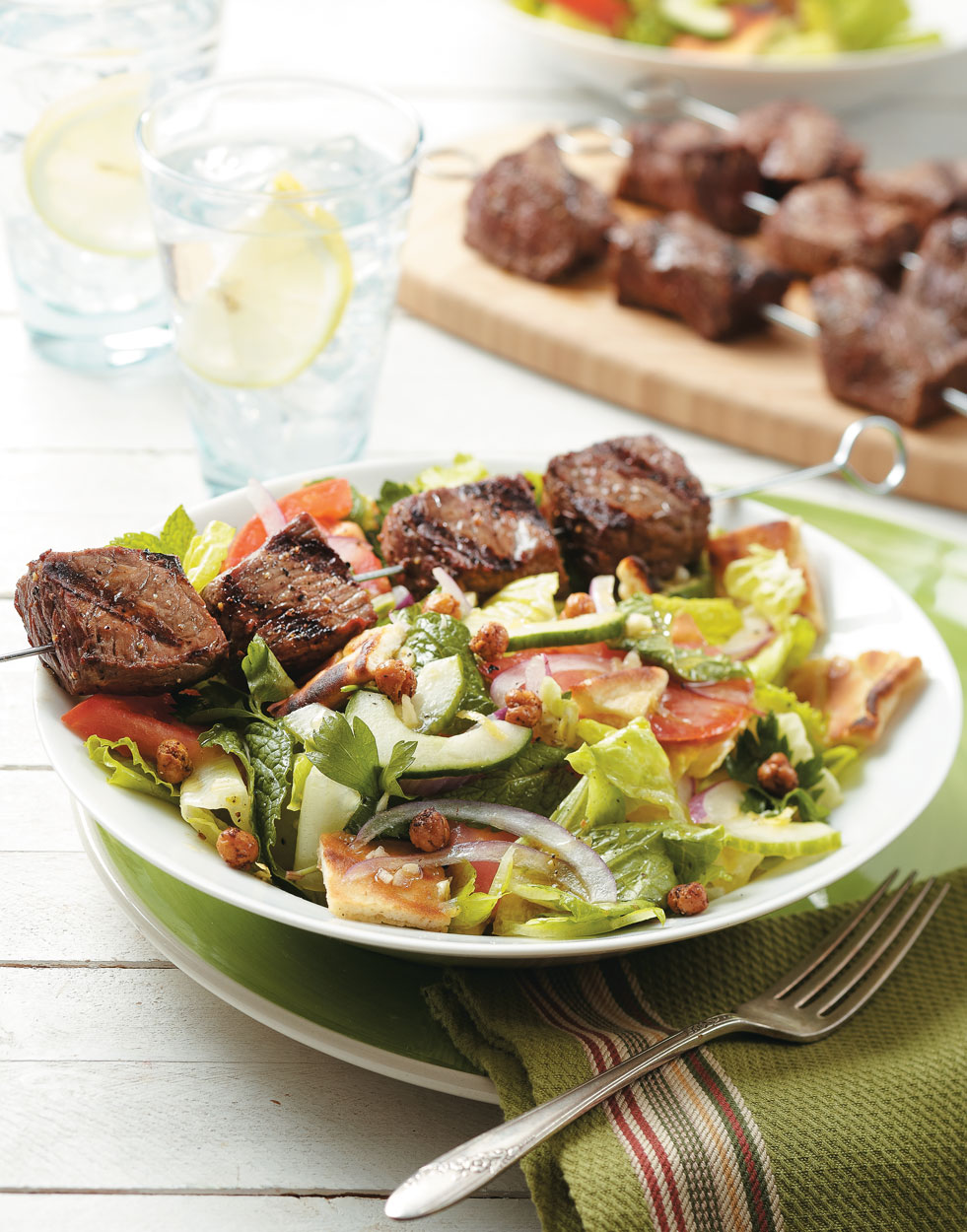 Fattoush Salad with Steak Kebabs Recipe