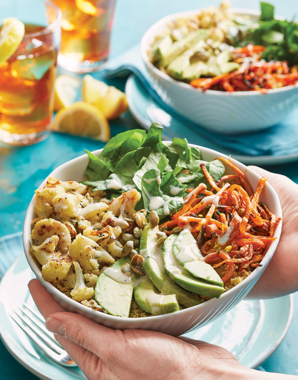 green veggie bowl with chicken & lemon tahini dressing Summer Veggie Power Bowls with Lemon Garlic Tahini Dressing