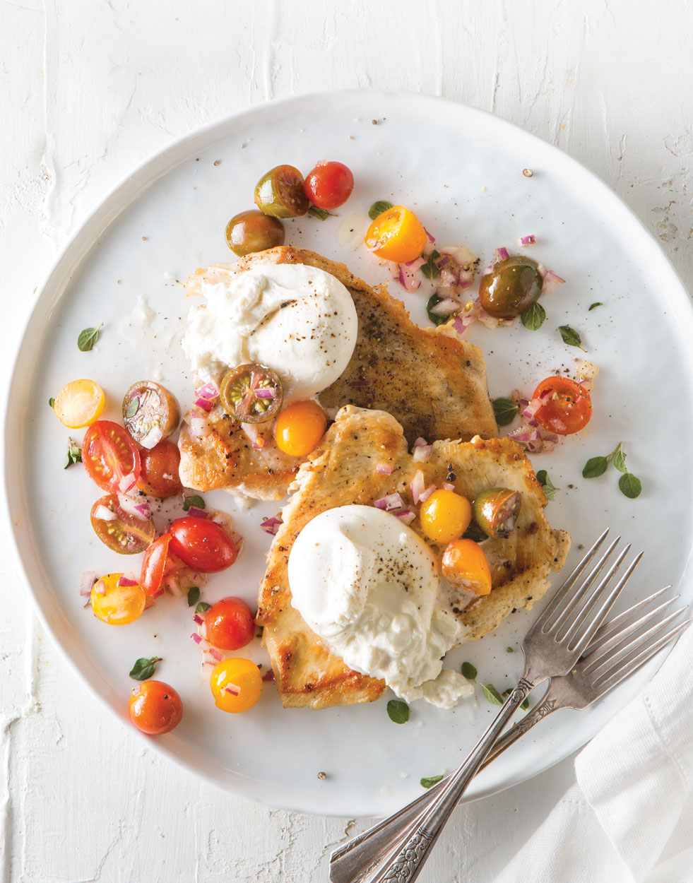 Grilled Chicken with Tomato Relish and Burrata Recipe