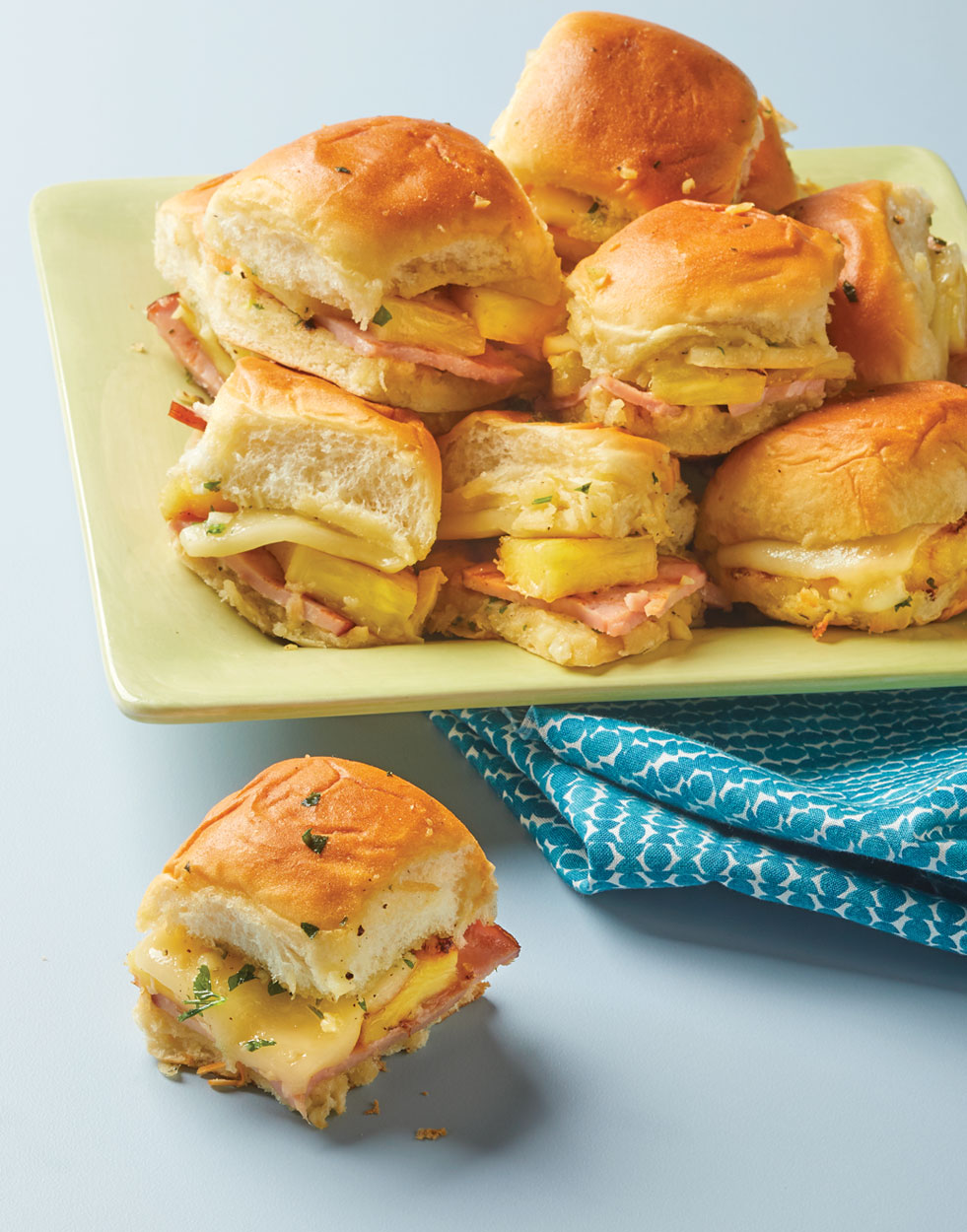 Grilled Ham, Swiss, & Pineapple Sliders with garlic butter Recipe
