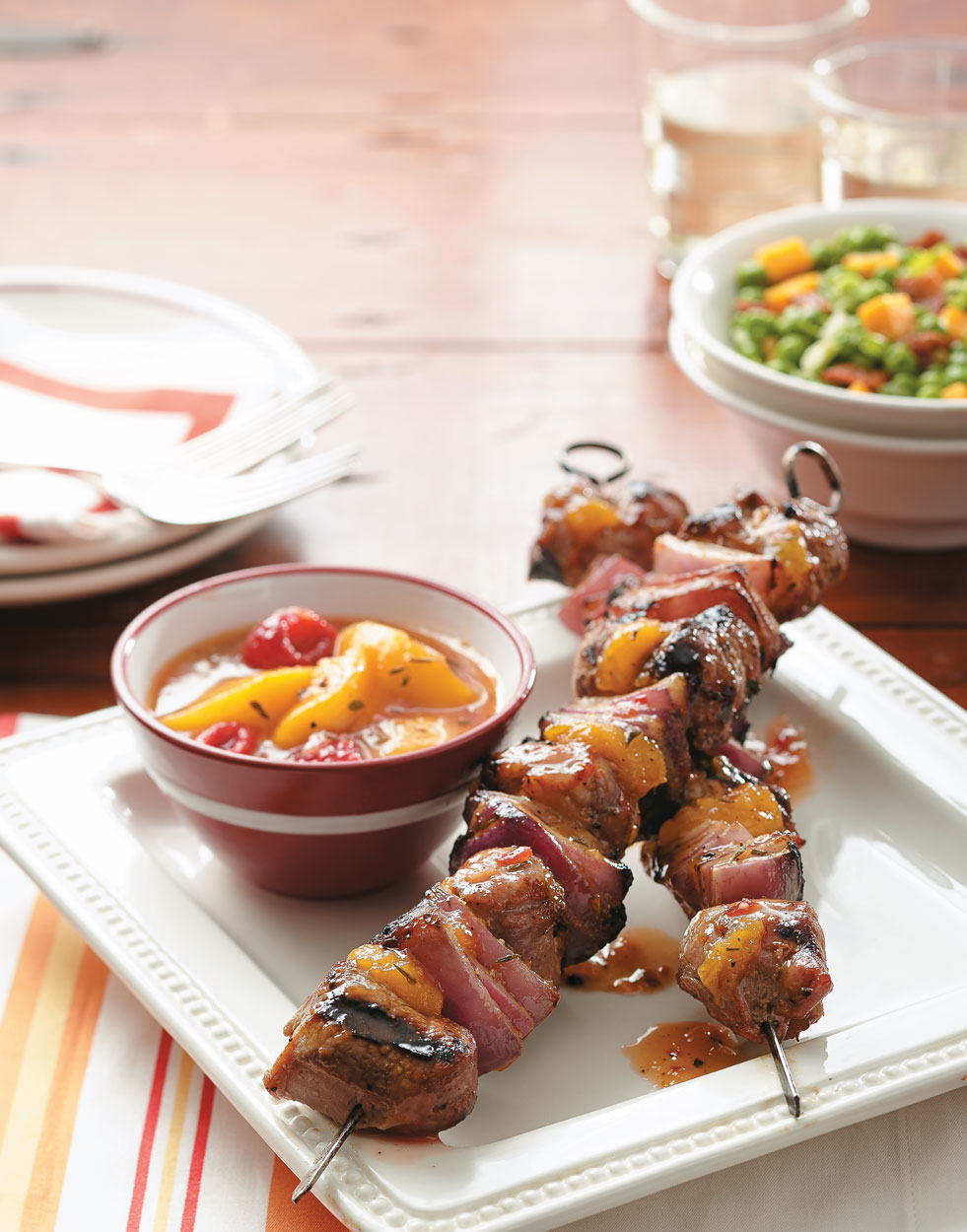 Grilled Pork Kebabs with Peach Melba Sauce Recipe