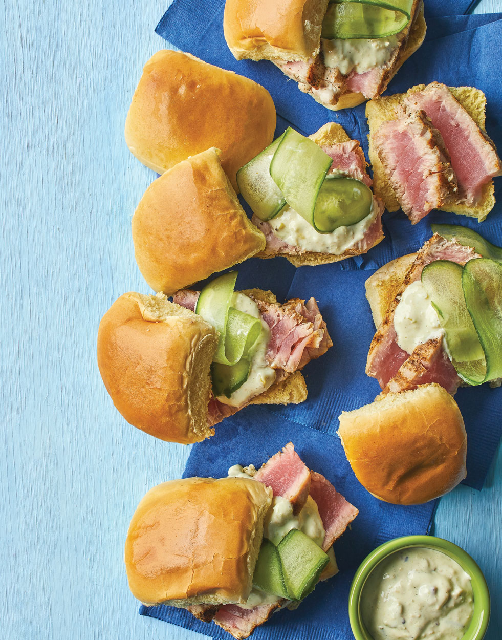 Grilled Tuna Sandwiches with charred scallion-wasabi mayonnaise Recipe
