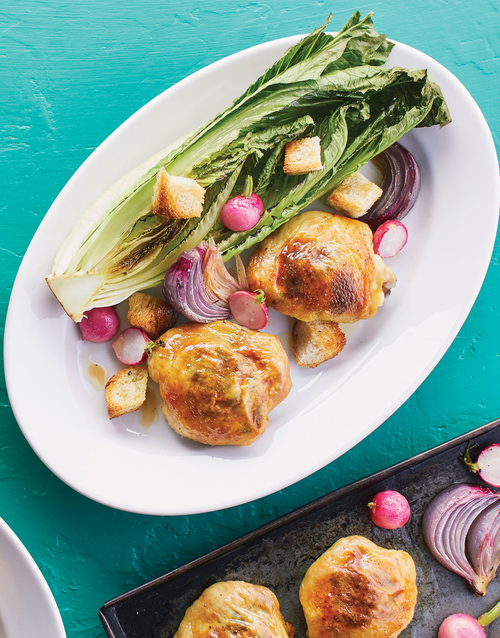 Sheet Pan Chicken Thighs with charred salad Recipe