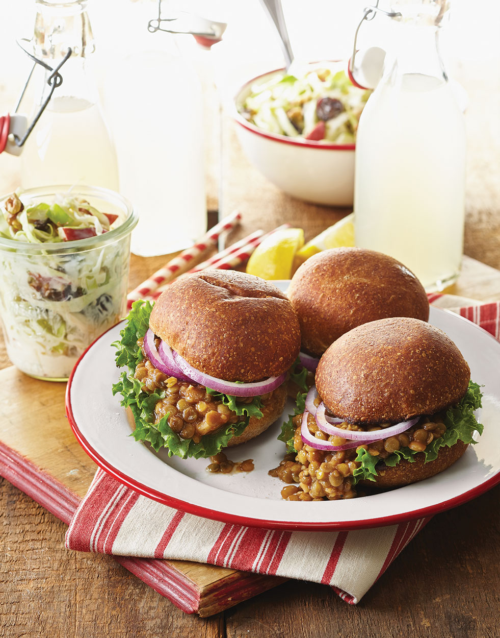 Lentil Sloppy Joes with Lettuce & Red Onions Recipe