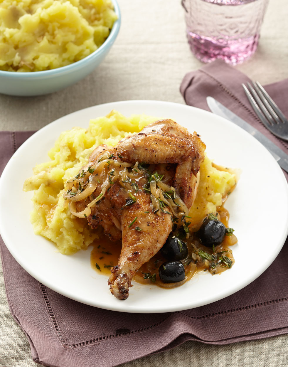 Pan-Roasted Game Hens with Olives & Herbs Recipe