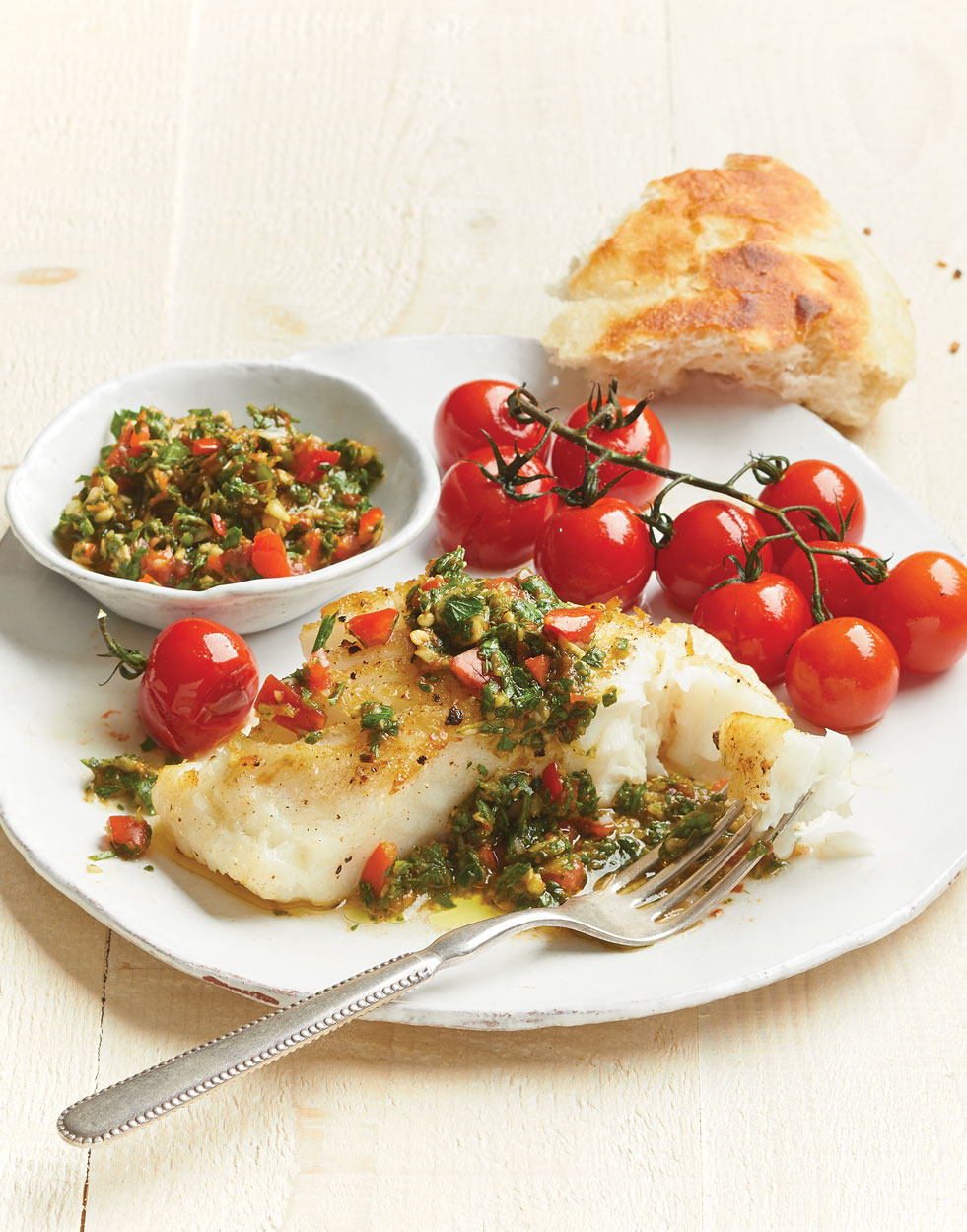 Pan-Roasted Sea Bass with pebre sauce Recipe