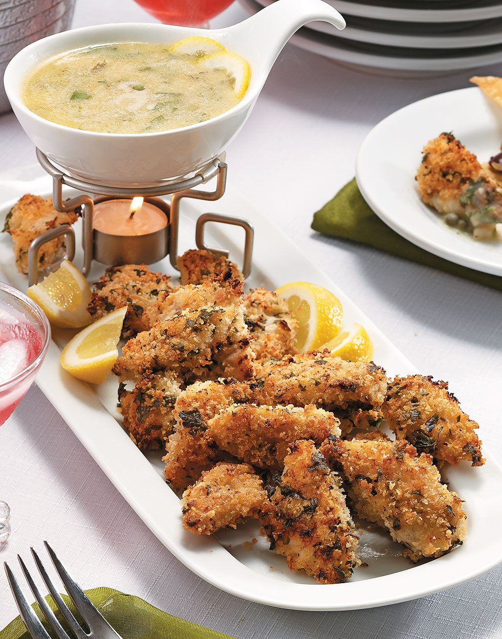 Piccata Fondue with panko-crusted chicken dippers Recipe