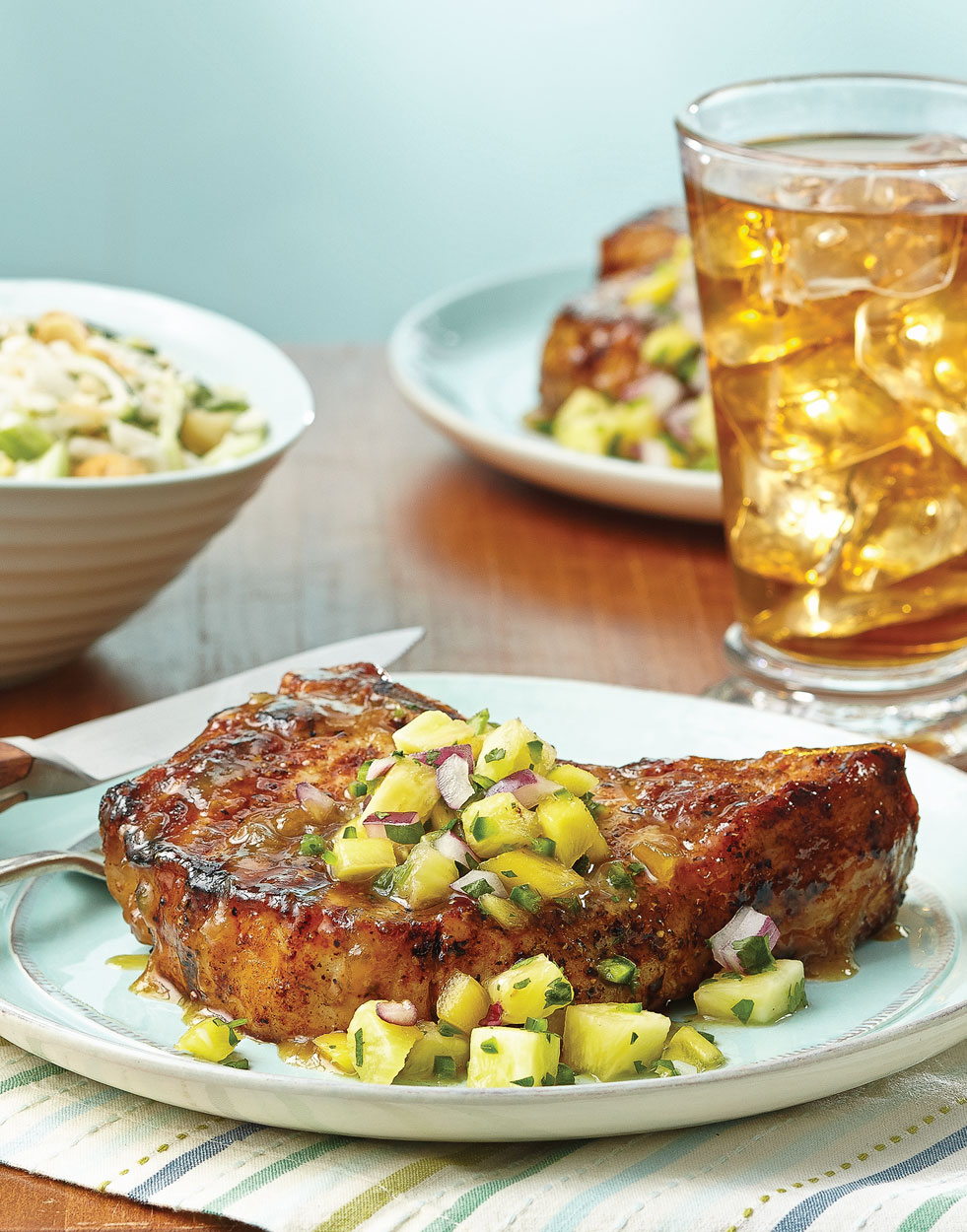 Pineapple-Glazed Pork Chops with pineapple & mango relish Recipe