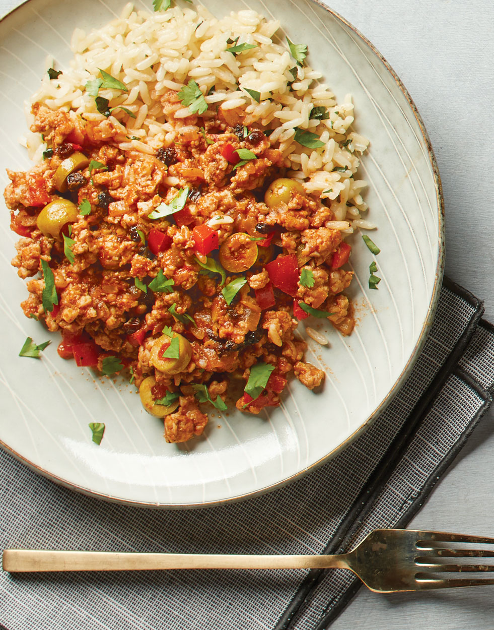 Pork Picadillo with rice and cilantro Recipe