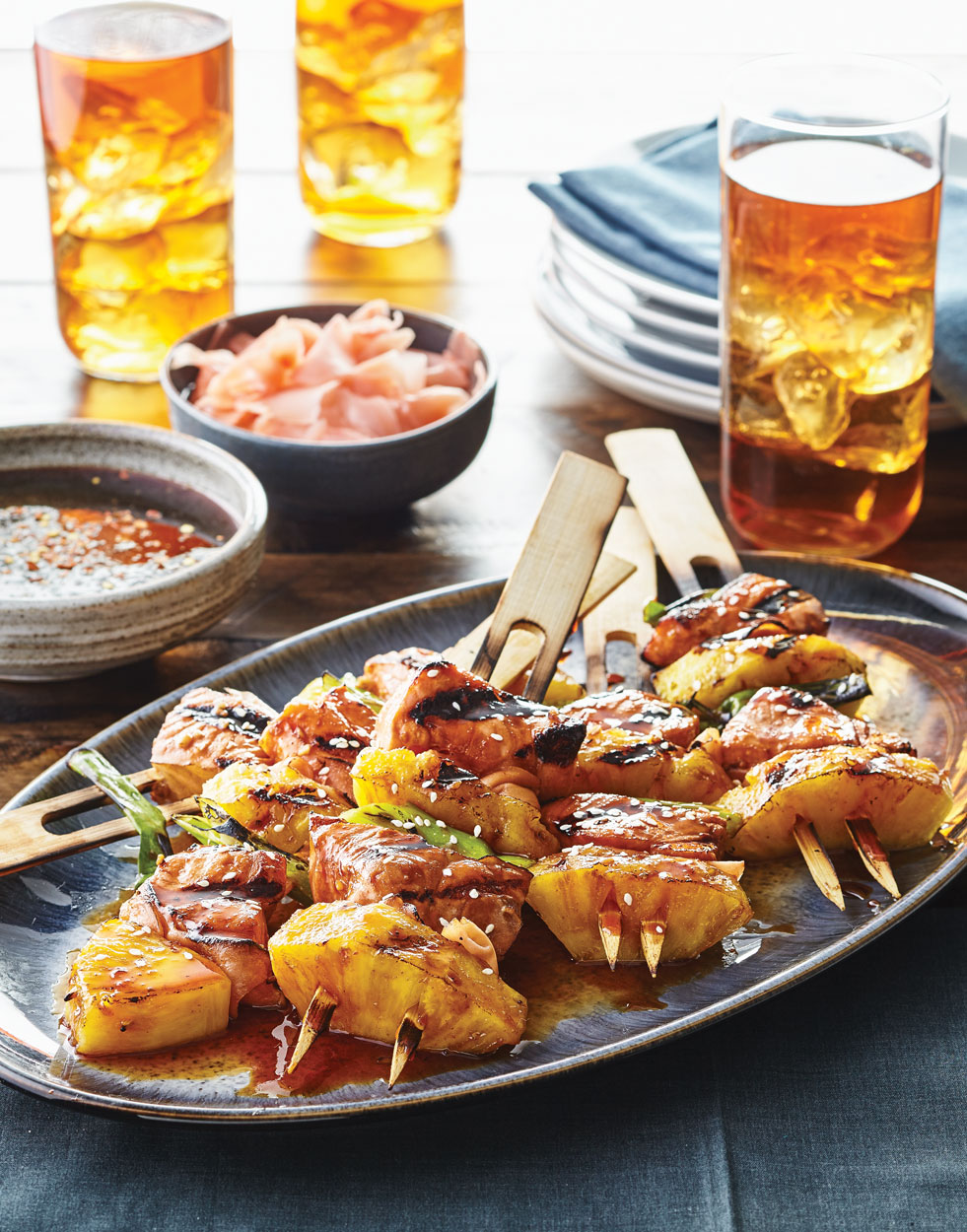 Grilled Salmon Skewers with sriracha caramel Recipe