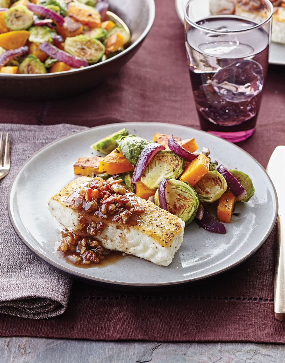 Sautéed Halibut with Bacon-Praline Sauce Recipe