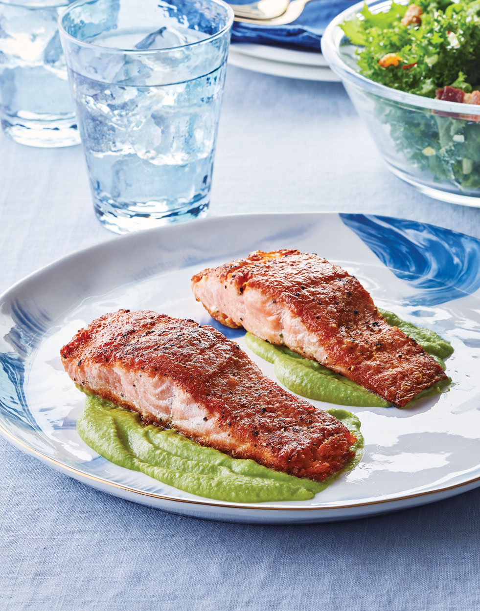 Seared Salmon with Green Pea Purée Recipe