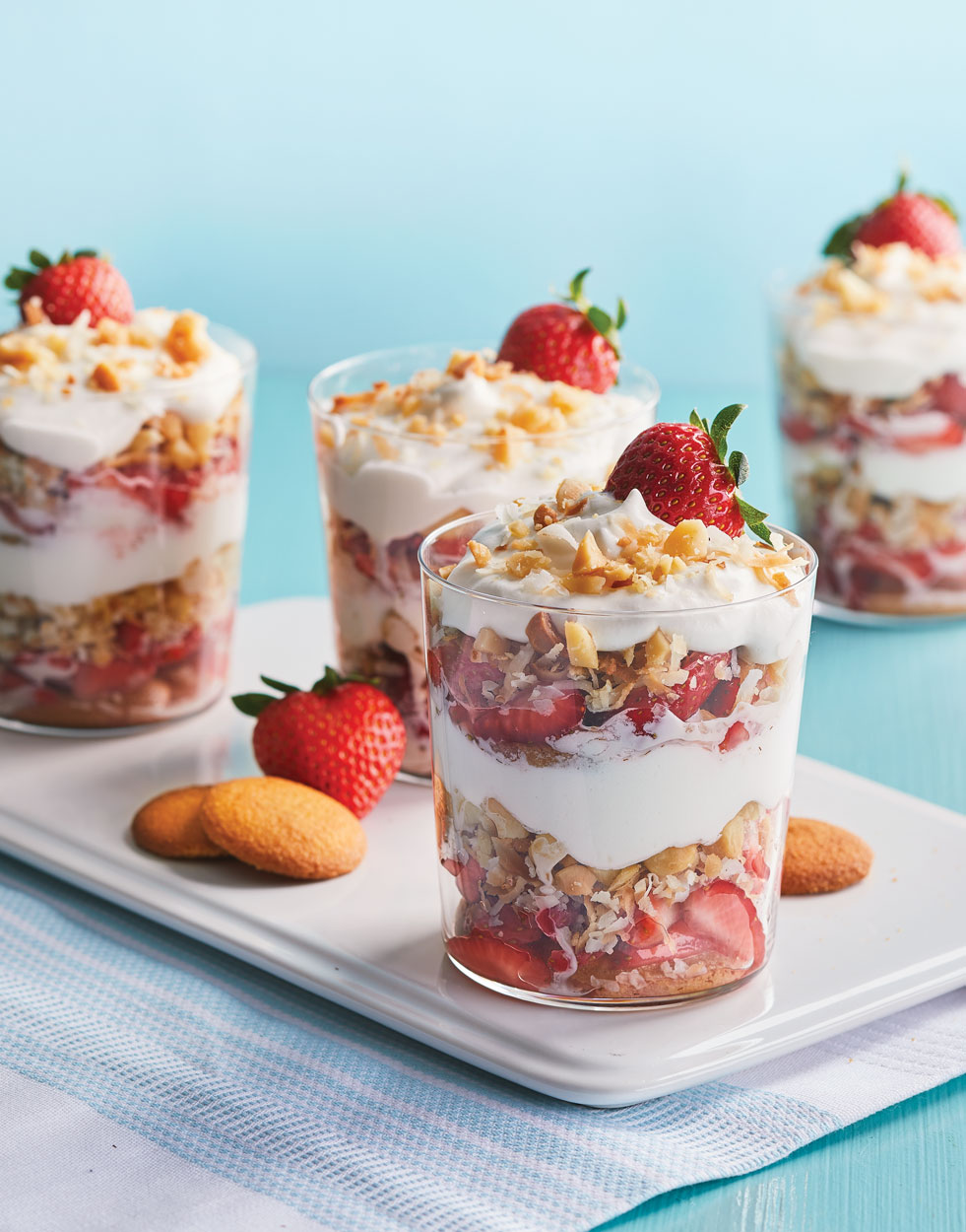 Strawberry & Coconut Trifles with Rum-Dipped Wafers Recipe
