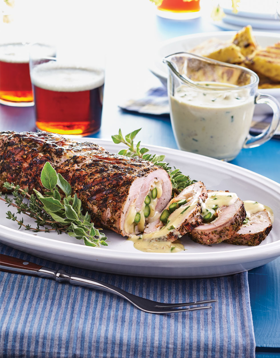 Stuffed Grilled Pork with Bourbon Butter Sauce Recipe