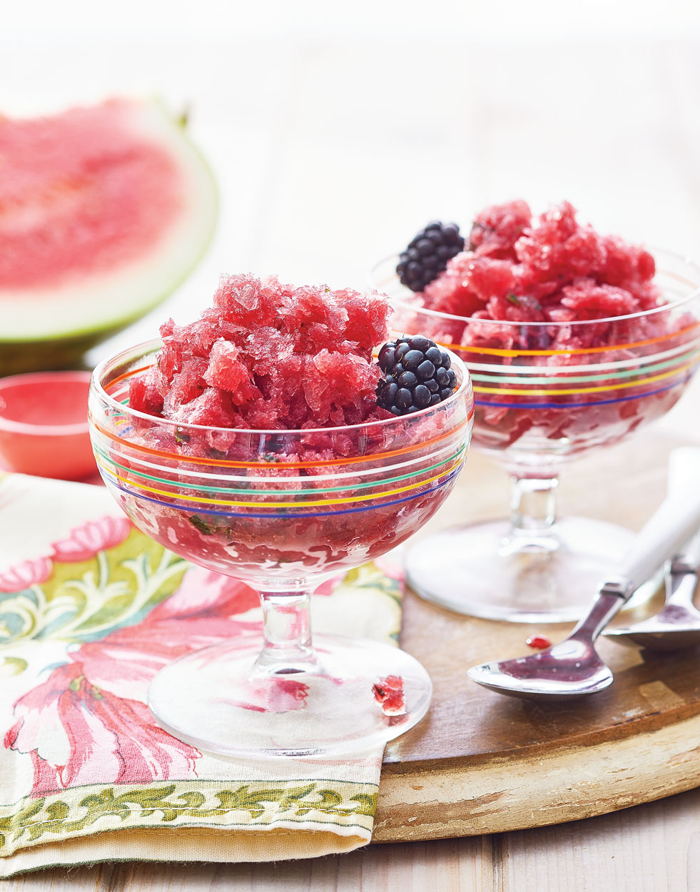 Watermelon & Blackberry Granita with Rum & Mint Recipe