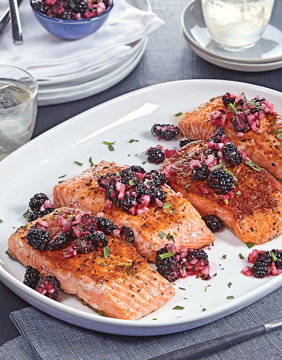 Crispy Brined Salmon with blackberry relish Recipe
